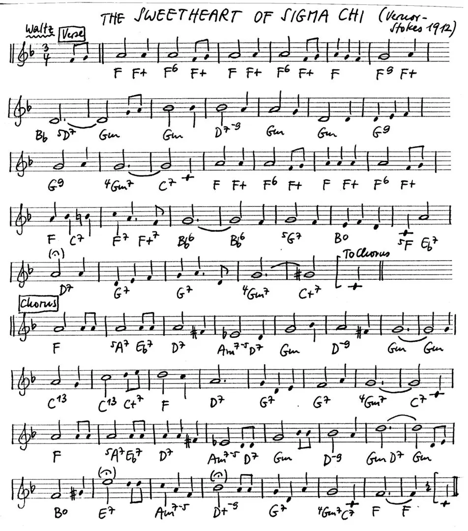 the sweetheart of sigma chi free jazz leadsheet - Courtesy of the Jungle Jazz Band